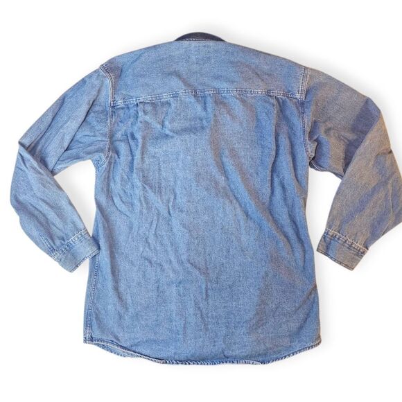 Levis Vintage Blue Denim Embroidered Button Down Long Sleeve Shirt - Picture 6 of 12